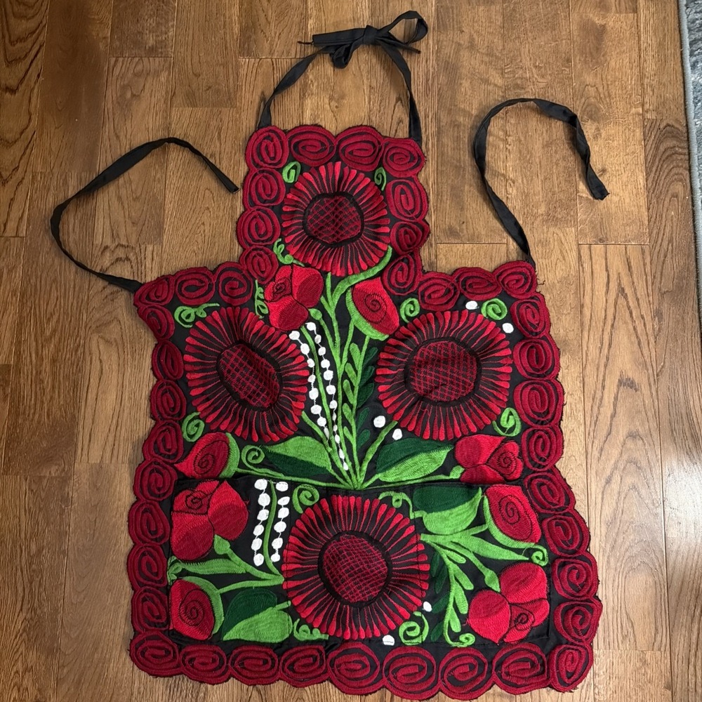Apron Fully Embroidered Red Black Kitchen Apron Beautiful Unique